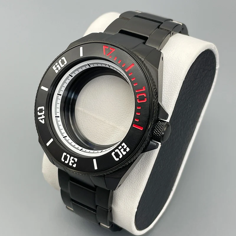Black Men‘s Watch Case 44mm King Samurai Case with Strap Fit Japan NH35 NH36 4R 7S26 Movement With Waterproof Sapphire Glass