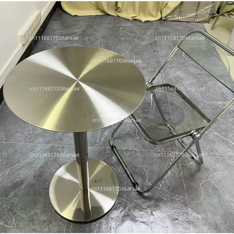 Industrial Style Stainless Steel Dining Table, Round/Square Coffee Shop Table For Cafe & Dessert Bar