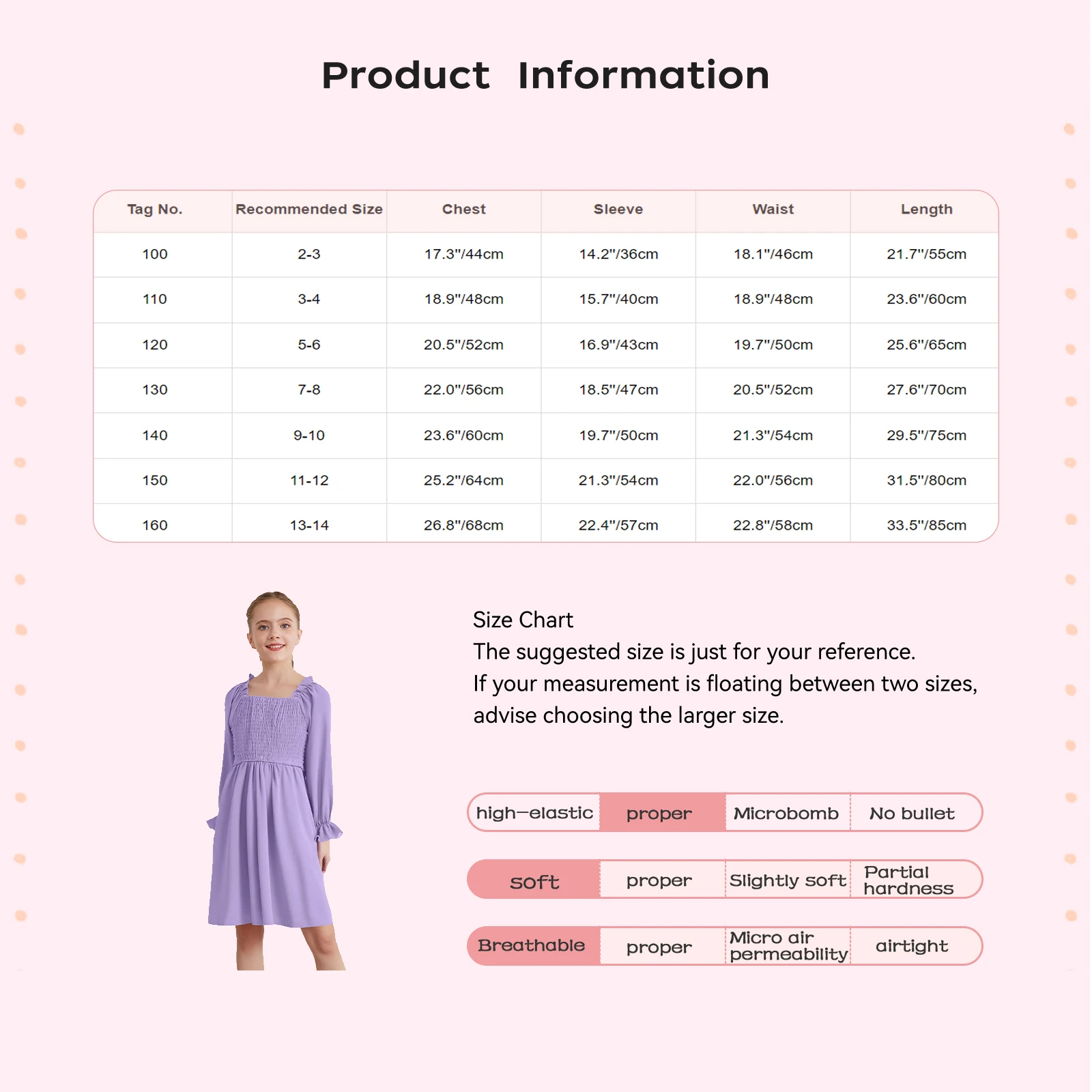 Kids Girls Party Dress Long Puff Sleeves Square Neck Ruffle Smocked Dress for Picnic Vacation Travel Beach Wedding Birthday