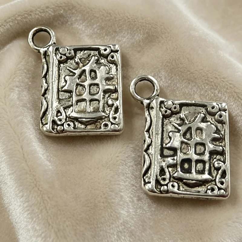 200 Stück antiksilberfarbene Zauberbuch-Anhänger, 17 x 13 mm, für Armbänder, Ohrringe, Schmuckherstellung # 1744 – Detail 1
