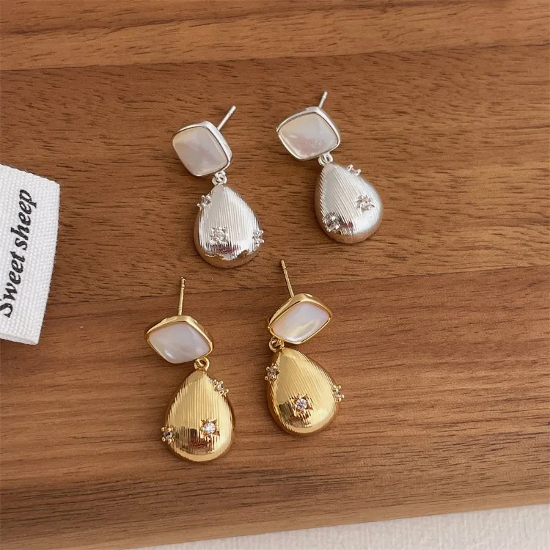 

Minar Delicate Square White Shell CZ Zircon Water Drop Long Dangle Earrings for Women Real Gold Silver Plated Copper Jewelry