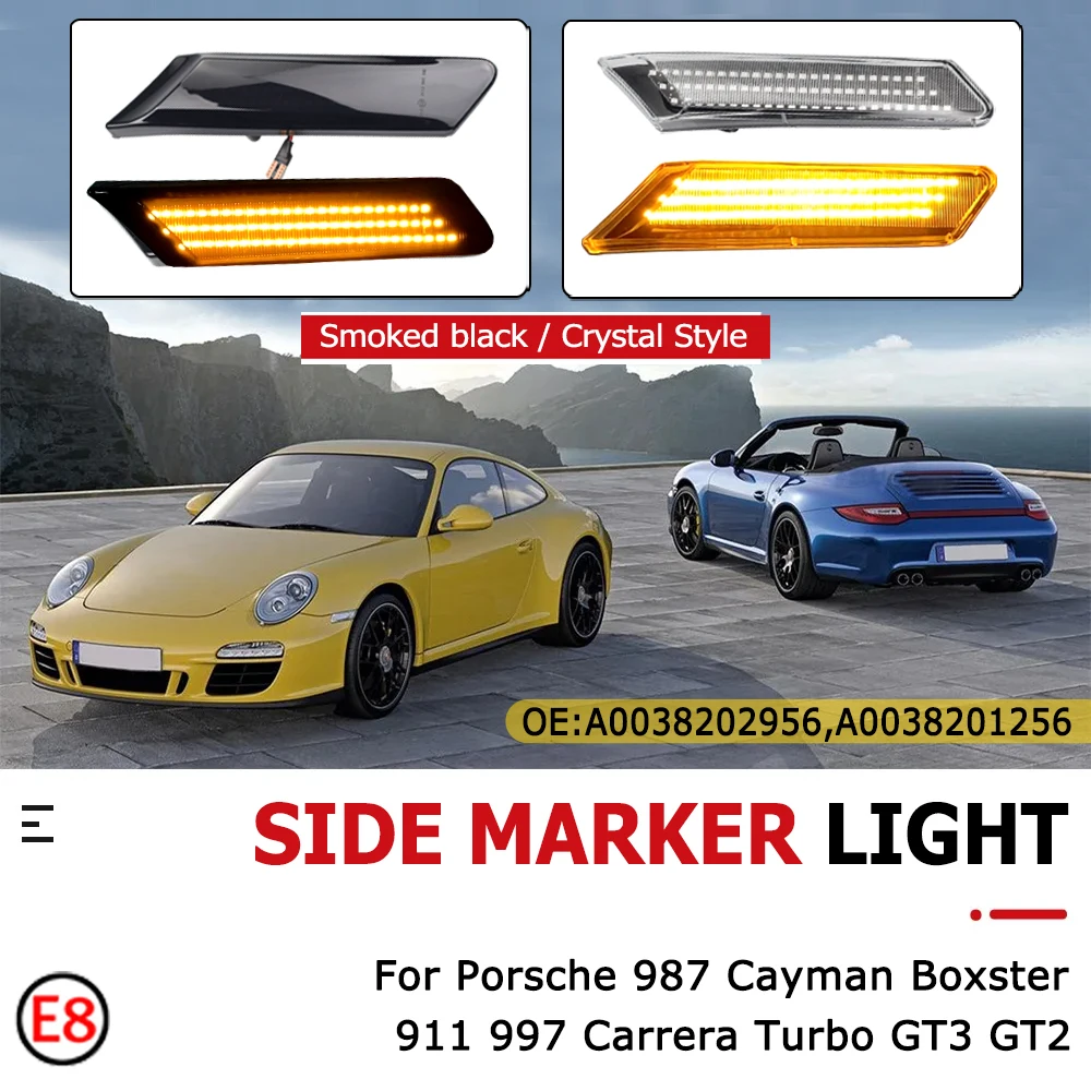 2Pcs LED Dynamic Side Marker Turn Signal Light Sequential Blinker Lamps For Porsche 911 997 Carrera GT2 GT3 Boxster Cayman 987