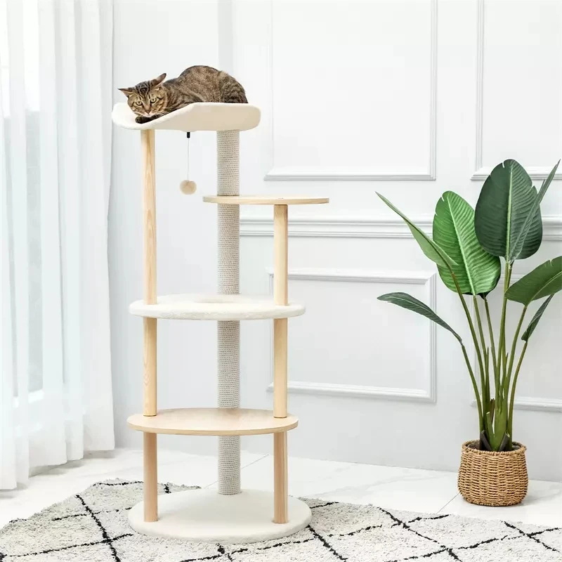 Free Shipping Modern Cat Tree Luxury Cat Tower Wooden Cat Activity Center With Scratching Posts