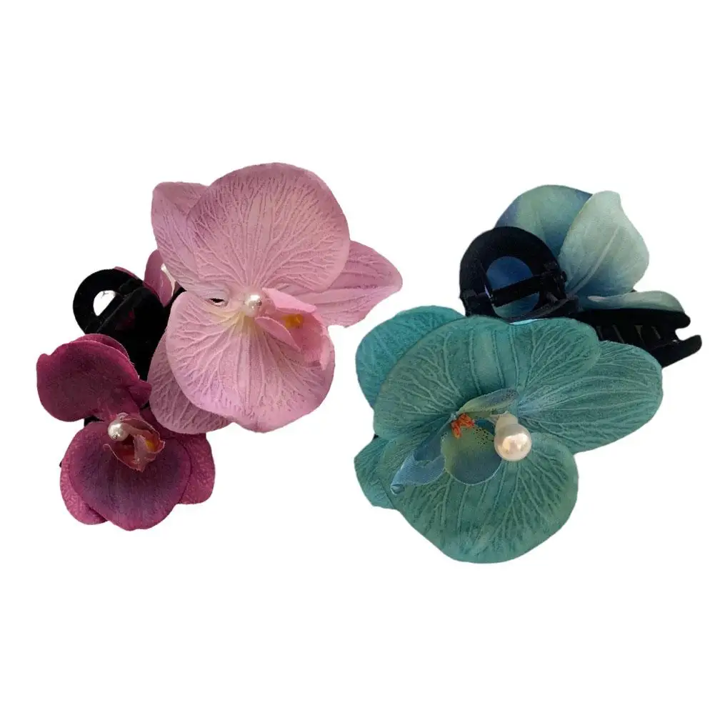 Creative Design Phalaenopsis Flower Hair Claws Headwear Floral Women Hairpin Fashion Accessories Pearl Retro Hair Exaggerat O6B4