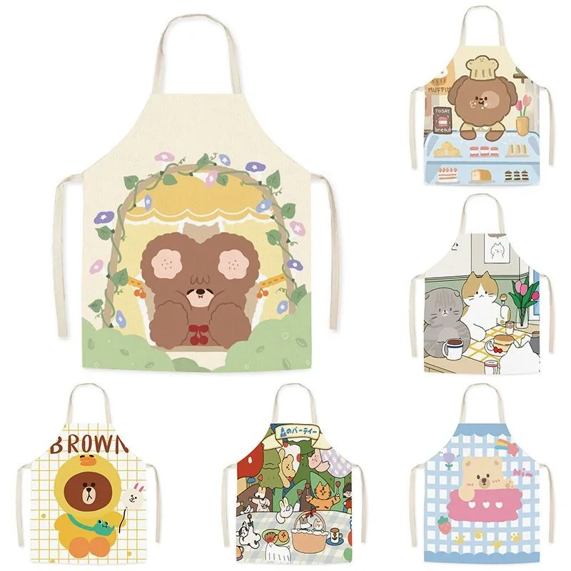 Simple cute cartoon bear apron adult kitchen cleaning oil-proof bib restaurant cooking baking sleeveless apron