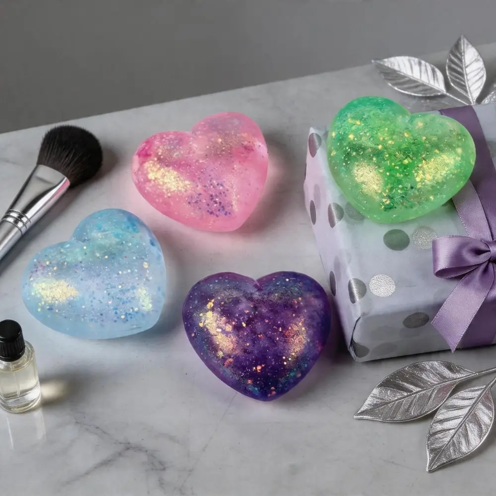 Heart Shape Glitter Squishy Fidget Toy Soft Core TPR Maltose Sensory Toy Cute Slow Rebound Heart Shape Stress Ball Party Favors