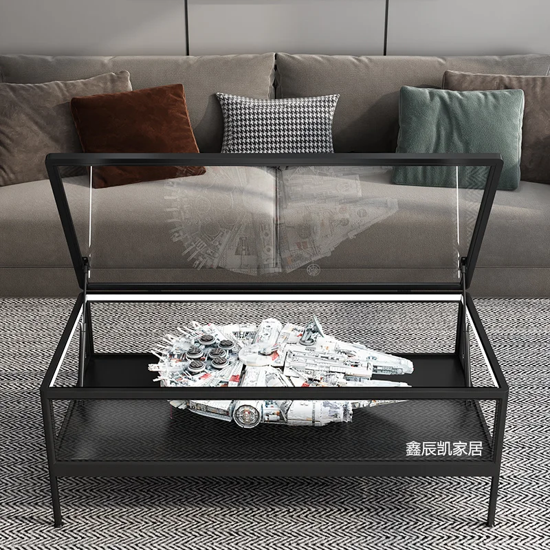Custom simple coffee table tempered glass Millennium Falcon for LEGO figure storage display cabinet rounded corner building bloc
