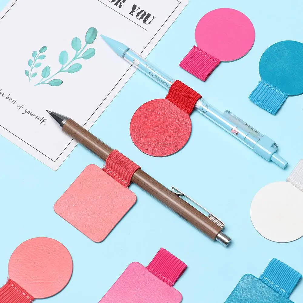 4PCS Office Supplies Convenient Portable Notebook Elastic Loop Leather Pen Clips Self-adhesive Pen Holder
