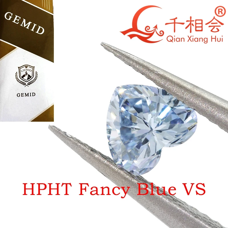 

Fancy Blue color HPHT diamond 0.45-0.85ct heart diamond cut VS clarity GEMID certificated lab grown diamond loose stone