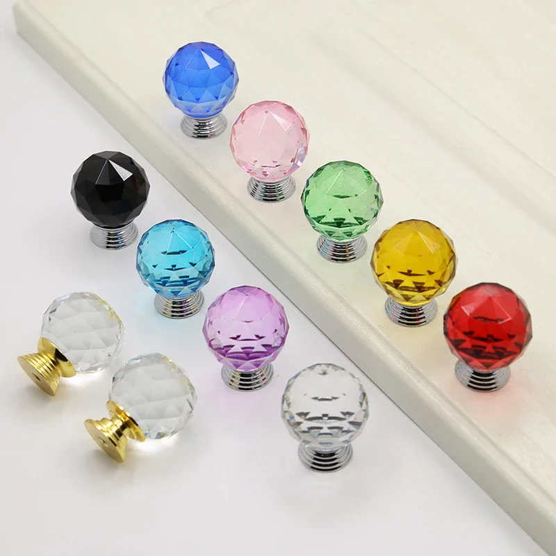 Color Crystal Handle European Wardrobe Drawer Cabinet Door Handle Single Hole Furniture Hardware Transparent Color