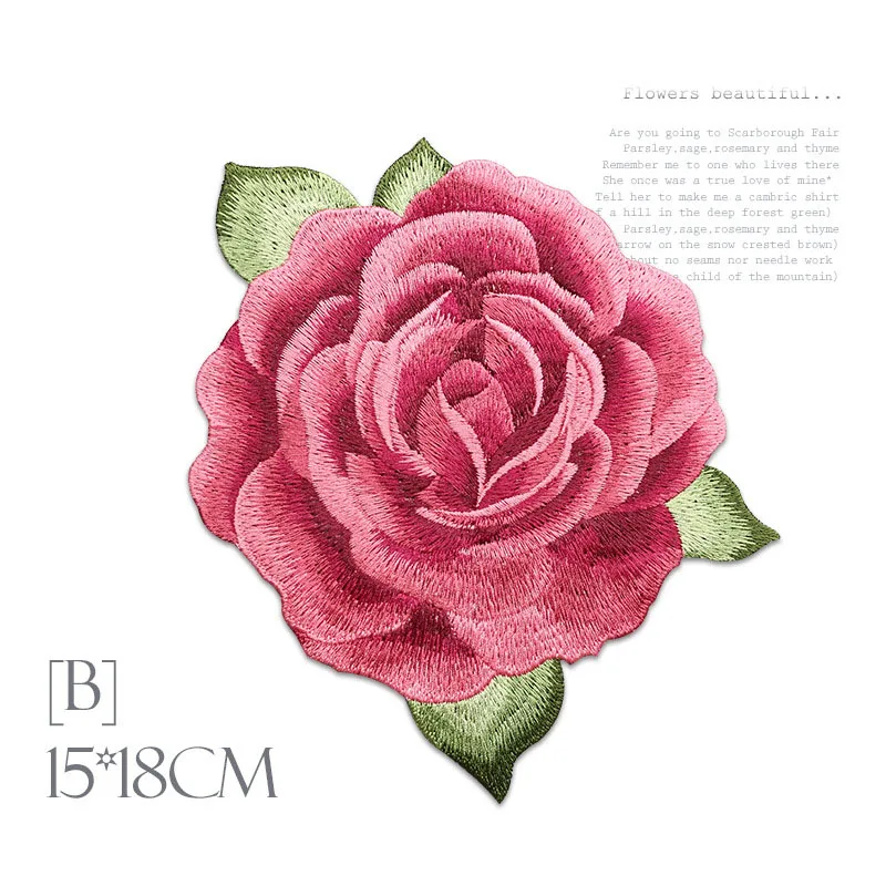 1 Piece Small Medium Large Size Pink Peony Embroidery Patch Fashion Applique Sew on Patch for Garment DIY Glue-free