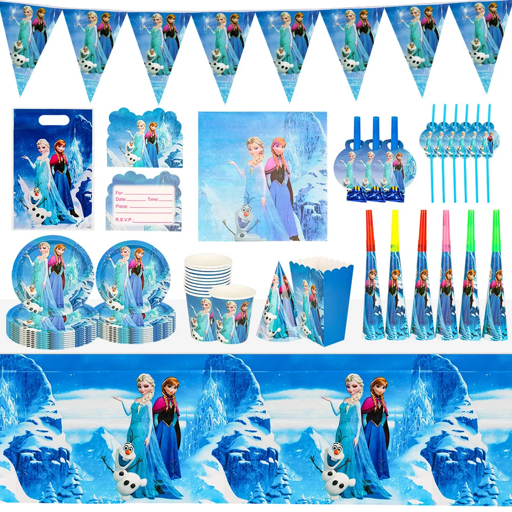 

Frozen Princess Anna Elsa Girl Birthday Party Theme Disposable Tableware Balloon Set Disney Party Ribbon Napkins Mask Speaker