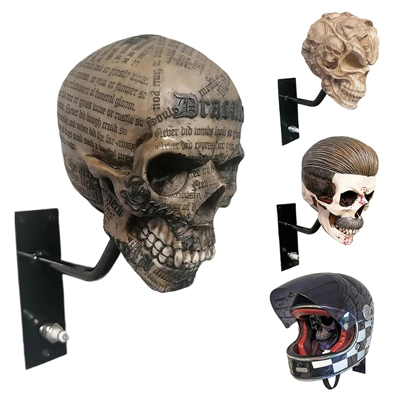 

Motorcycle Helmet Skull Holder Helmet Storage Rack Wall Mount Hat Rack Resin For Coats, Caps, Baseballs And Rugby Helmet