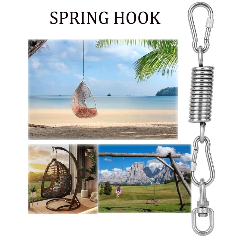 Hammock Chair Hanging Kit with 2 Hooks and Rotating Hook, Heavy Duty Snap Hooks Outdoor Swing Spring for Swinging Chair/Hammocks