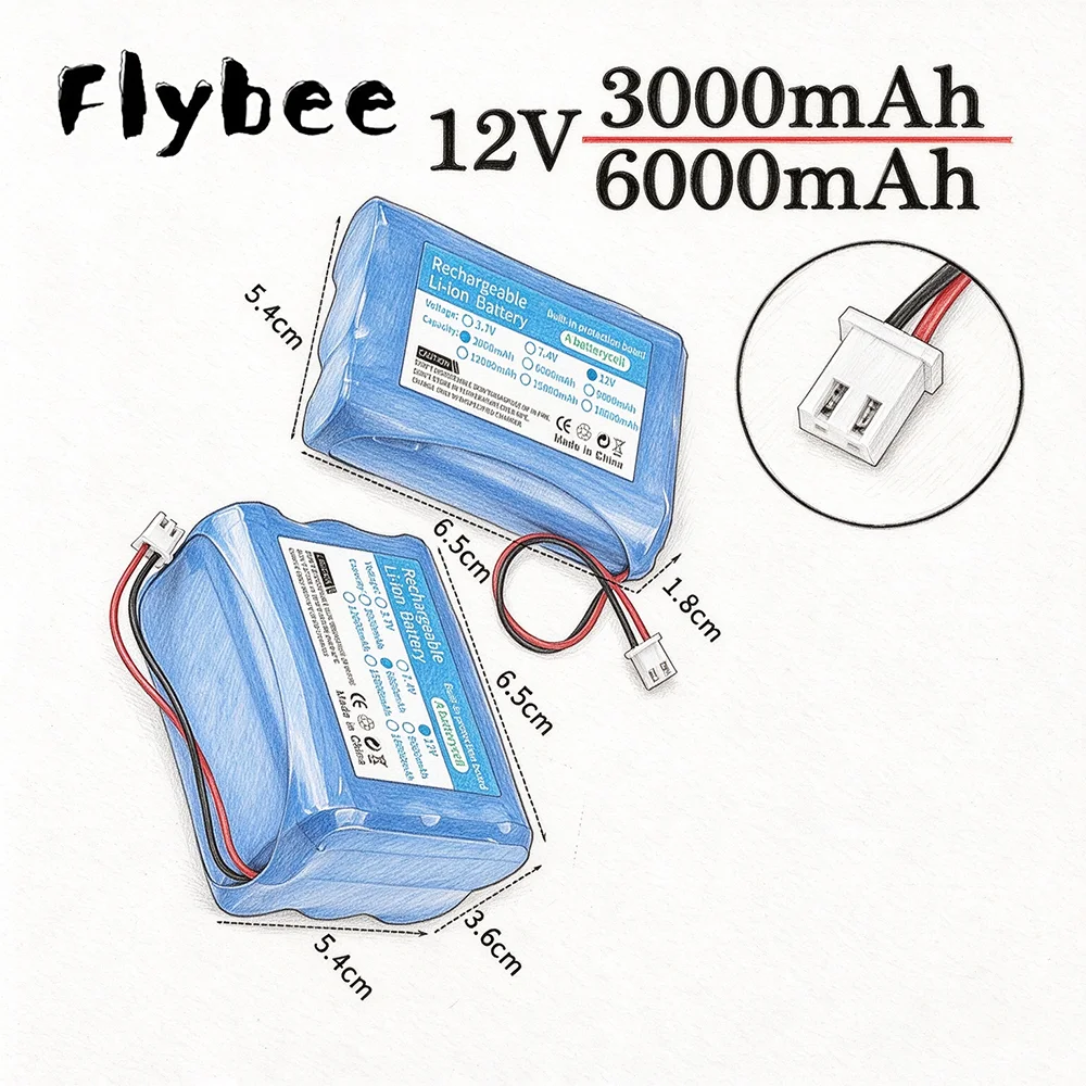18650 Lithium-ion 12V 3000mAh / 12V 6000mAh Rechargeable Battery Pack for Backup Power Ups Monitor CCTV Camera Battery