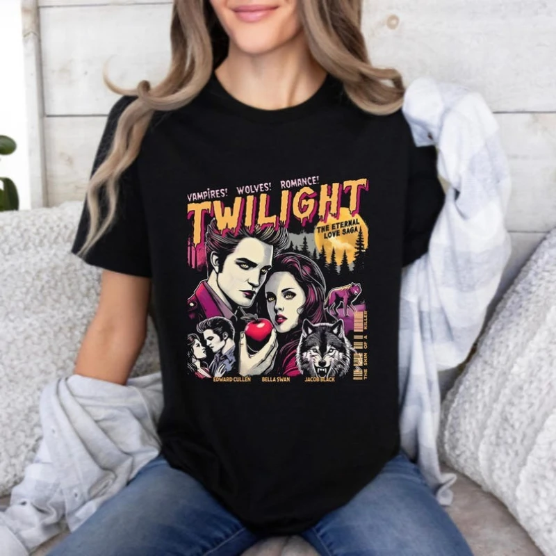 Vintage Filmliebhaber Twilight Fans Hommage T-Shirt Geschenk für Buchliebhaber Twilight Saga Comic Vampire Wolves Romance Retro T-Shirt
