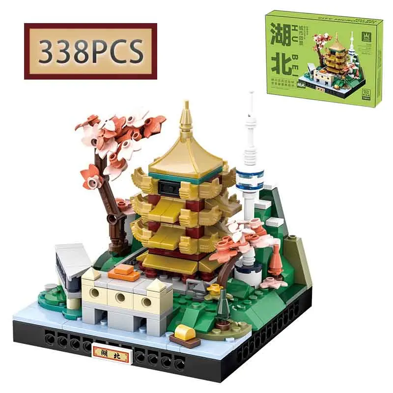 

Конструктор MOC 338 деталей: Модель китайского города Хубэй, микроландшафт, сборная модель, DIY, развивающая игрушка-головоломка для детей, подарок на день рождения
