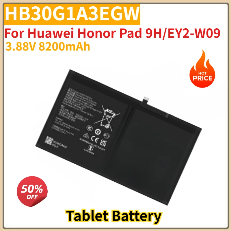 

High Quality HB30G1A3EGW Tablet Battery 3.88V 8200mAh for Huawei Honor Pad 9H/EY2-W09 Brand New Replacement Battery