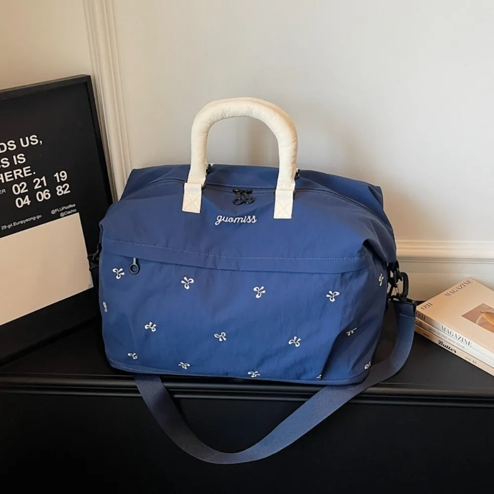 Large Capacity Travel Luggage Bag Extensible Water-resistant Crossbody Bag Dry and Wet Separation Bows Embroidery