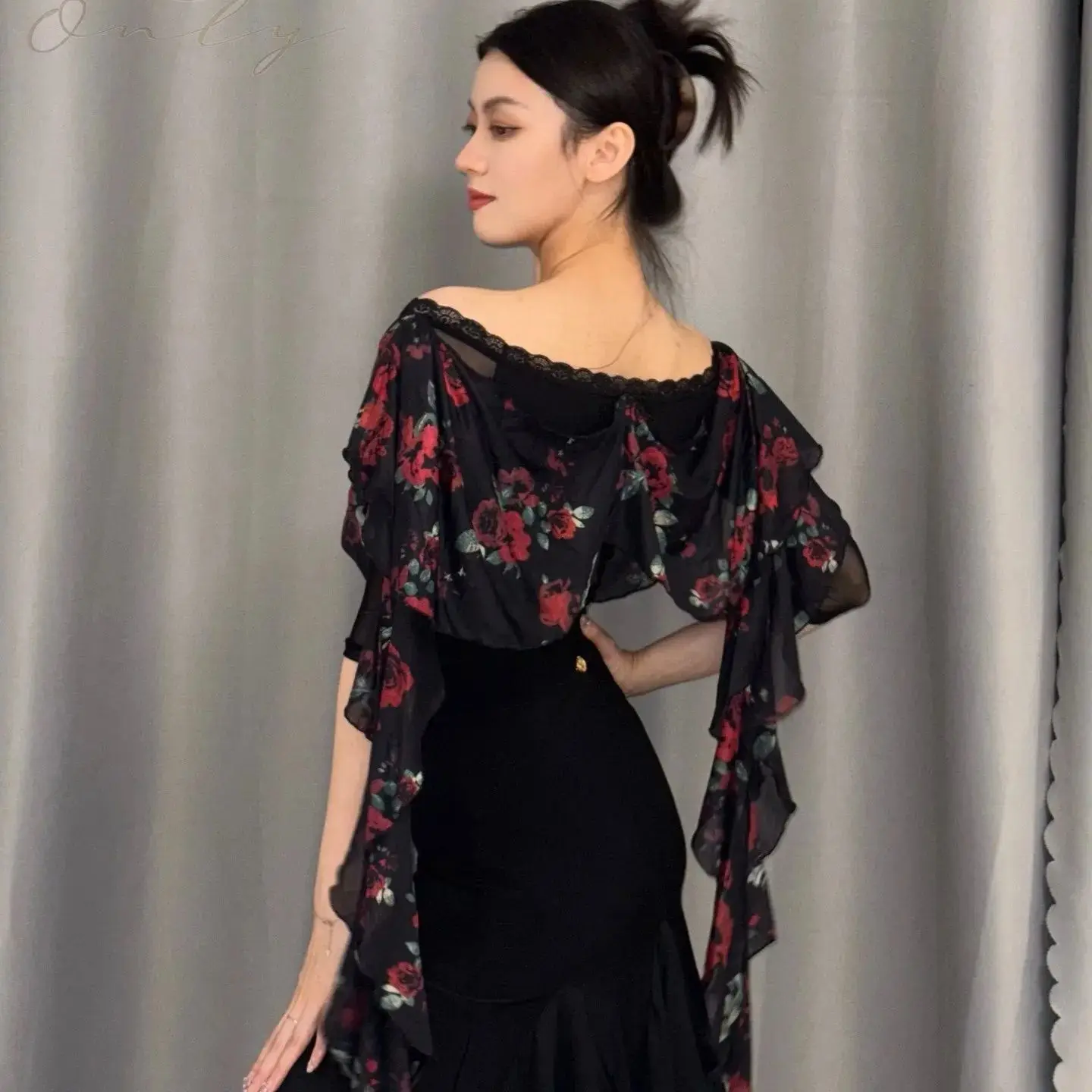 New Women Ballroom Dance Modern Dance Clothes Boat Neck Mesh Half Sleeve Jumpsuit Chacha Latin Performance Costumes Wear DN21339