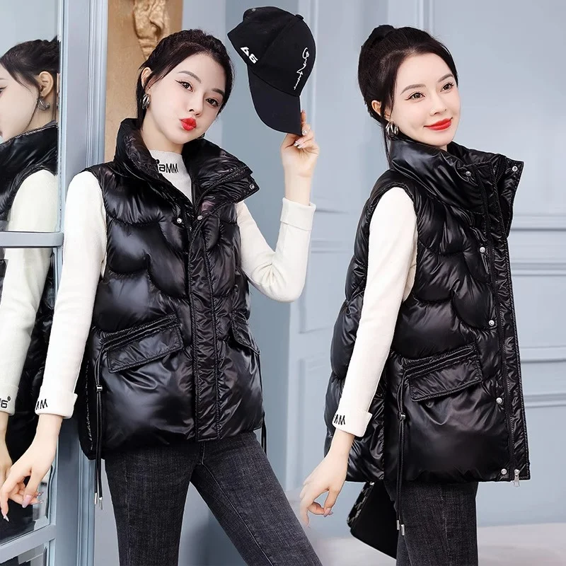 

plus Size Thickened Winter Cardigan Women's Zipper Stand Collar Sleeveless Jacket Stylish Versatile Outerwear for plus Size W...
