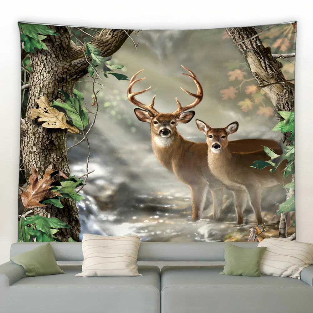 Home decoration autumn forest wildlife deer nature landscape background wall hanging curtain blanket elk tapestry 230x180cm