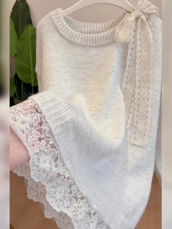 

Мужской модный вязаный свитер большого размера (до 300 фунтов) с кружевными вставками, круглым вырезом и боковым узлом, осенне-зимний дизайн