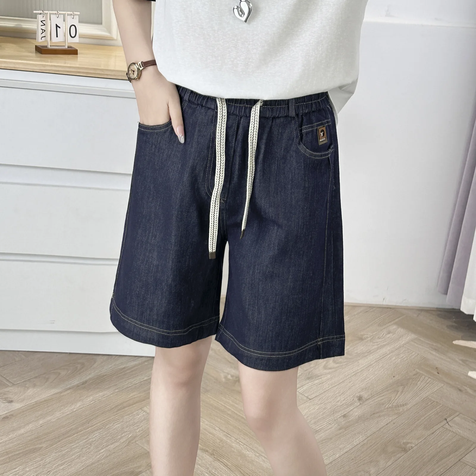 Женские широкие шорты больших размеров, 100 кг, новые джинсы до колена, простые и повседневные джинсовые шорты из лиоцелла с завязками, летний стиль