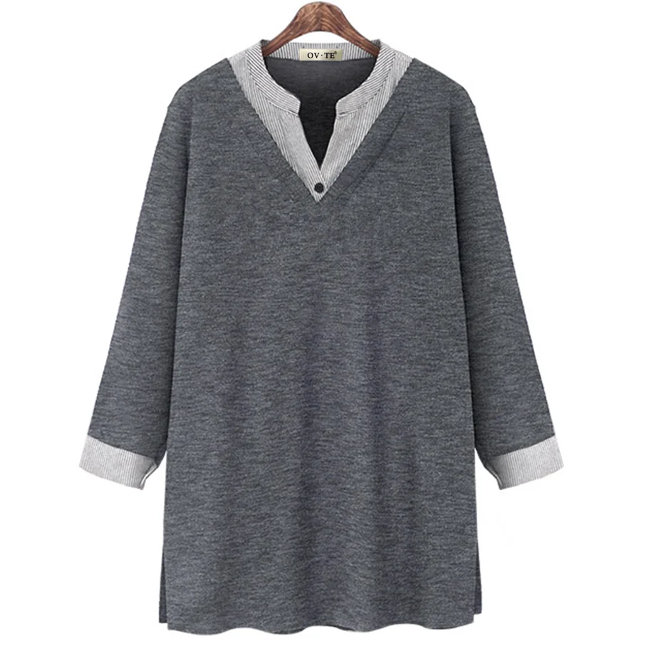 Lente Herfst Plus Size Dames V-Ne Gestreept Lang Sve Losse Afslanken Straat Sle Halflange Irt Casual Rechte snit