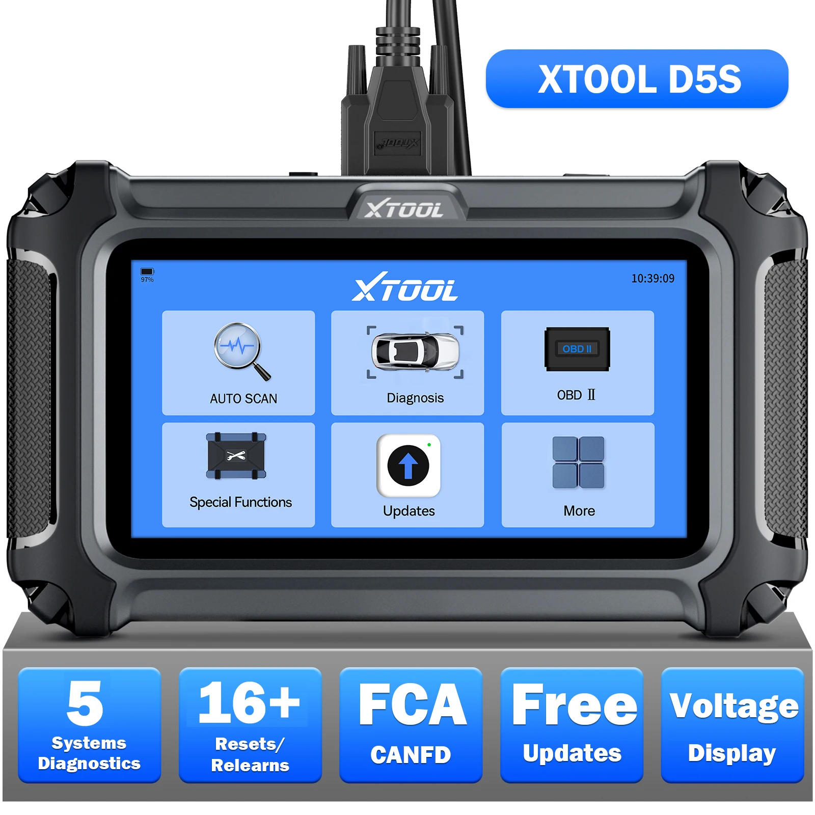 

Новейший сканер XTOOL D5S OBD2, 5 системных диагностических инструментов, 16+ сброса, считыватель кодов CAN FD FCA, автомобильный сканер, пожизненное бесплатное обновление