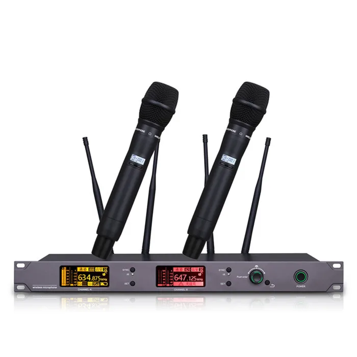 640-690mhz professional audio sound Cordless dual channels headset lapel lavalier handhold uhf wireless microphone manufacturers