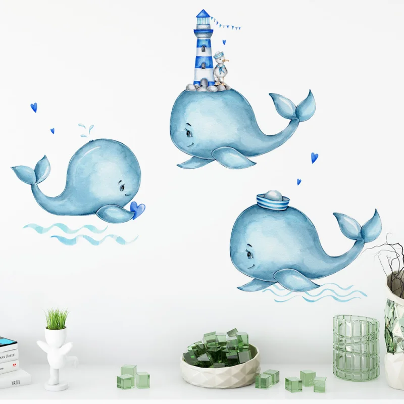 

Cute Whale Kindergarten Wall Decor, Baby Kids Nursery Bathroom Semi-Transparent Wall Sticker
