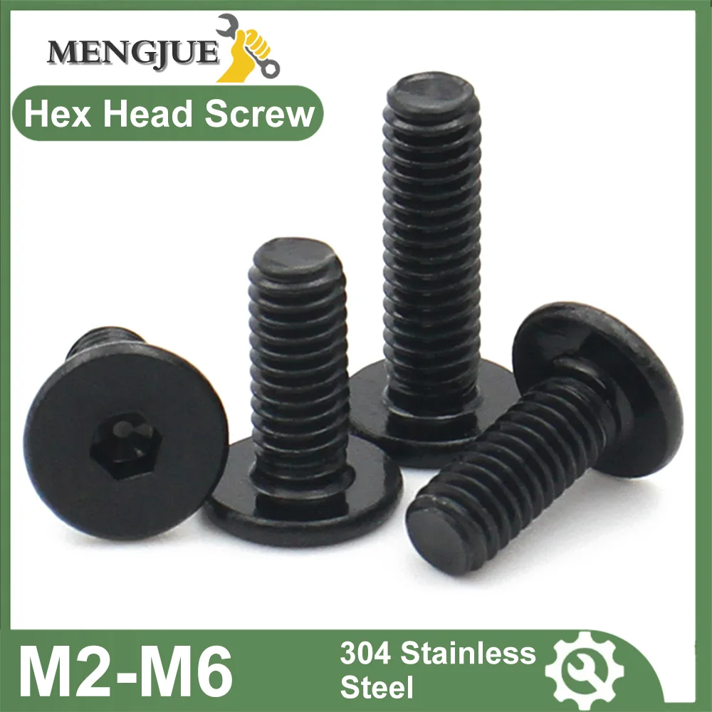 10pcs Black Stainless Steel M2 M2.5 M3 M4 M5 M6 CM Hex Hexagon Socket Ultra Thin Super Low Flat Head Allen Cap Screw Bolt