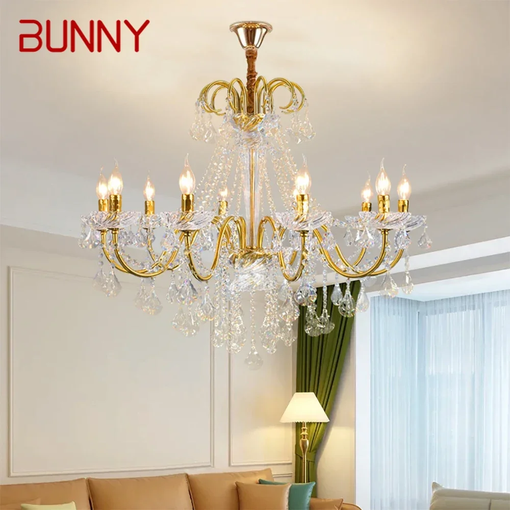 BUNNY French Luxury Crystal Pendent Lamp European Living Room Restaurant Bedroom Villa Hotel Duplex Staircase LED Chandelier