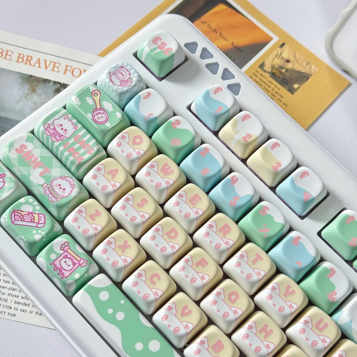 

128 Keys Cute Cat Theme Dye Sublimation Keycap PBT MOA Profile Keycaps For Mx Switch Mechanical keyboard Key Caps Custom DIY