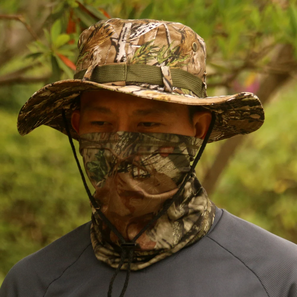 Tactical Airsoft Sniper Camouflage Boonie Hats Nepalese Cap Hiking Hats Summer Bucket Hat Fishing Magic Ice Silk Bandana