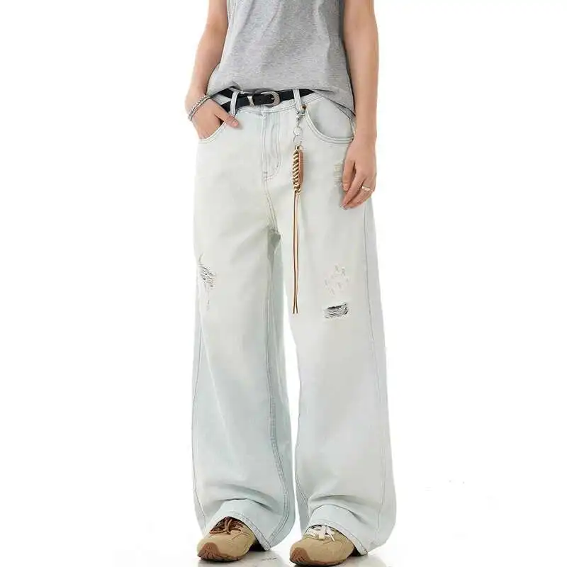 

Male American Vintage Denim Overalls Distressed Washed Loose Straight Baggy Jeans Loose Fit Summer New Fashion Fashion WIL3