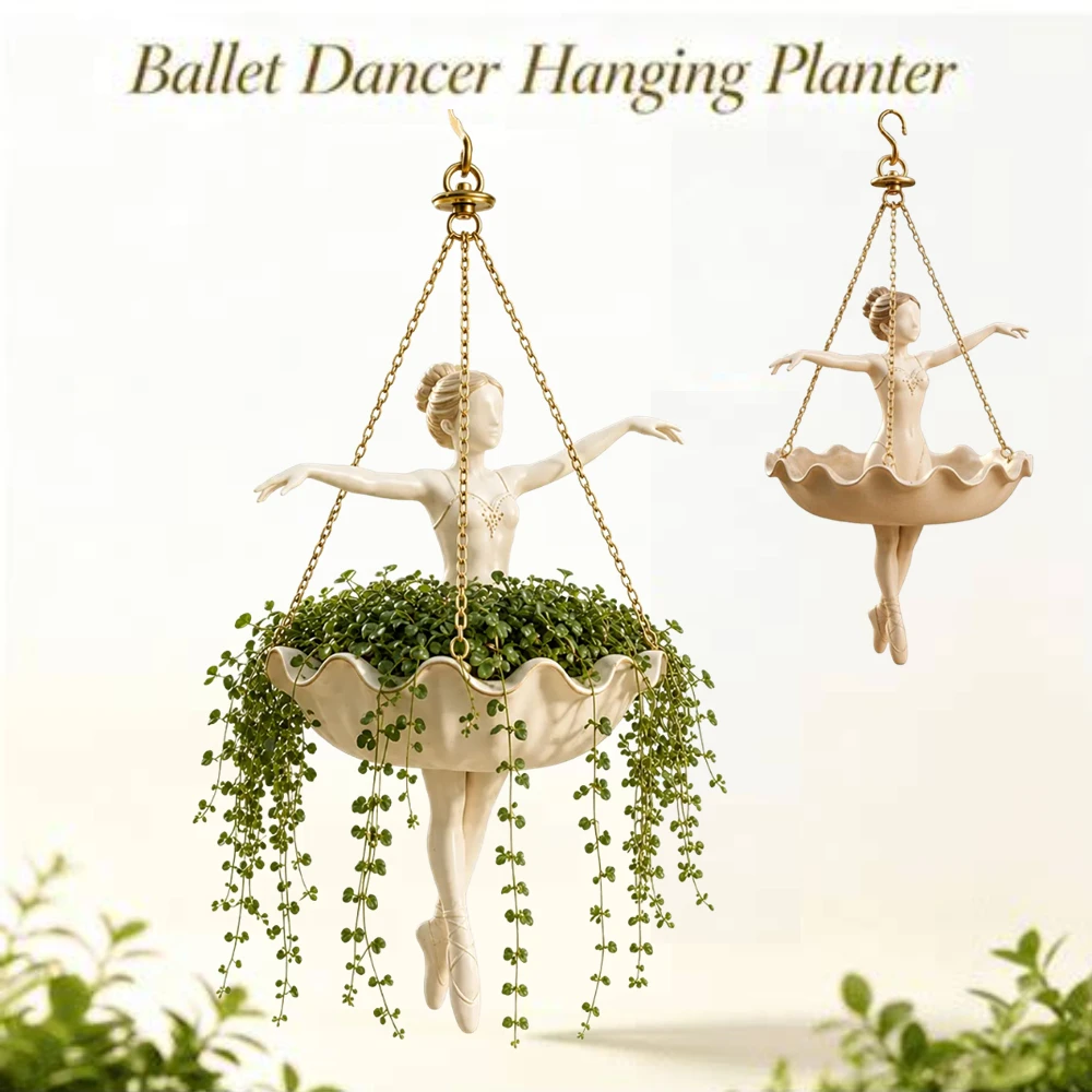 Resin Ballet Dancer Hanging Planter Ballerina Flower Pot Decorative Plant Holder Indoor Garden Basket for Succulents Vines - view 3