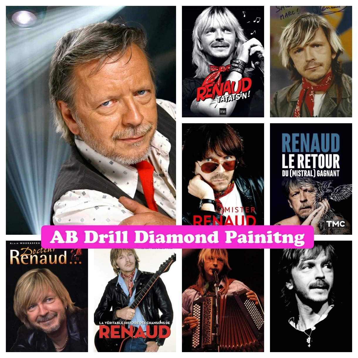 

France Rock Singer Renaud Goldman 5D DIY AB Drills Diamond Painting Cross Stitch Embroidery Picture Mosaic Bedroom Decor Gift