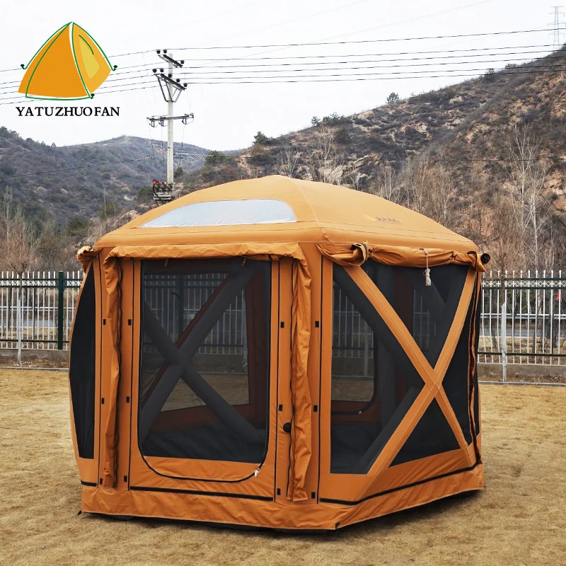 Dome Tent With Easy Setup Hexagonal Windproof Backpacking Camping Tent Suitable for 3-5 Persons