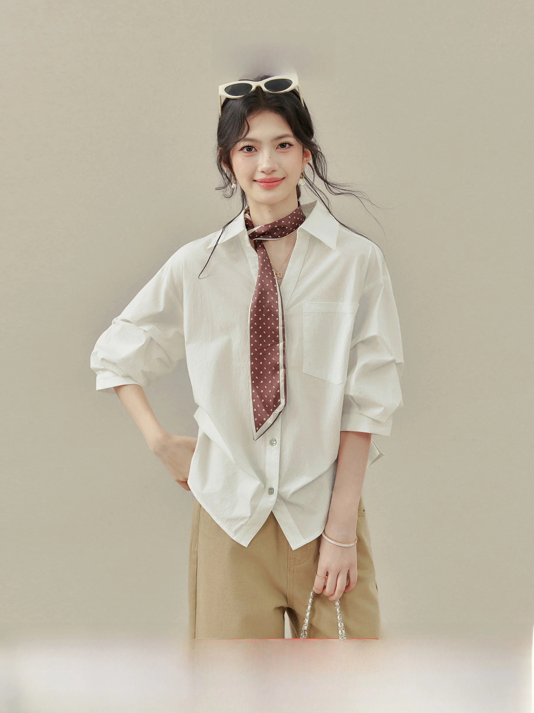 

Loose Fit Half Sleeve Shirt Spring Season Comfortable Feel Turn down Collar Top Women's Korean Style Commute Fashion Shirt