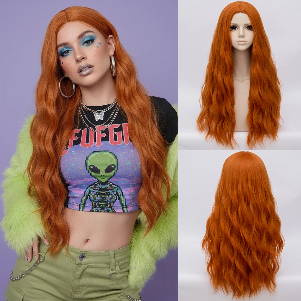 

Synthetic Long Curly Orange Wig with Middle Part Bangs for Women Cosplay Lolita and Halloween Party