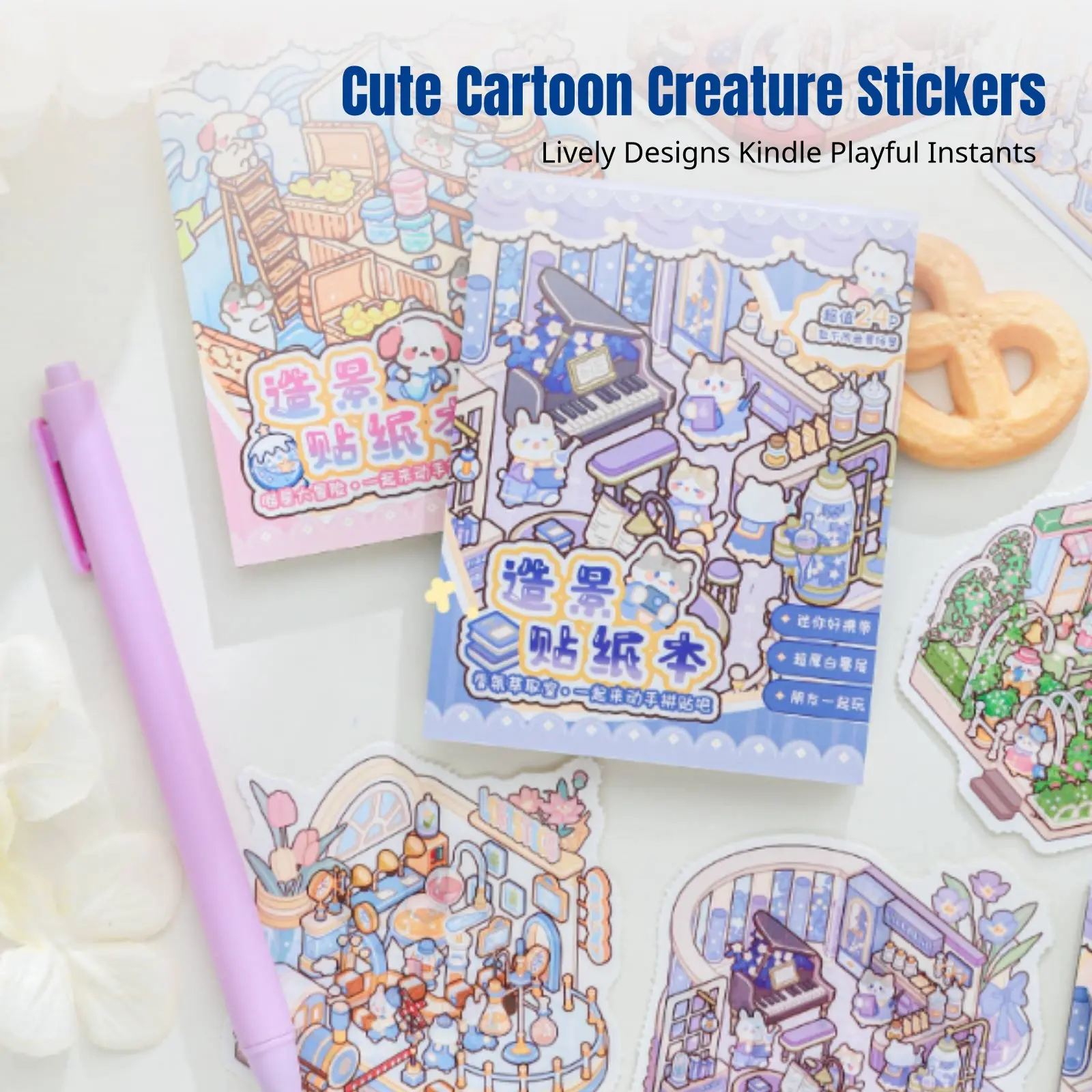 

Scenery Sticker Book, Creature Collection Theme, DIY Cartoon Creature Notebook Stickers, Creative PET Material, Cute Cat