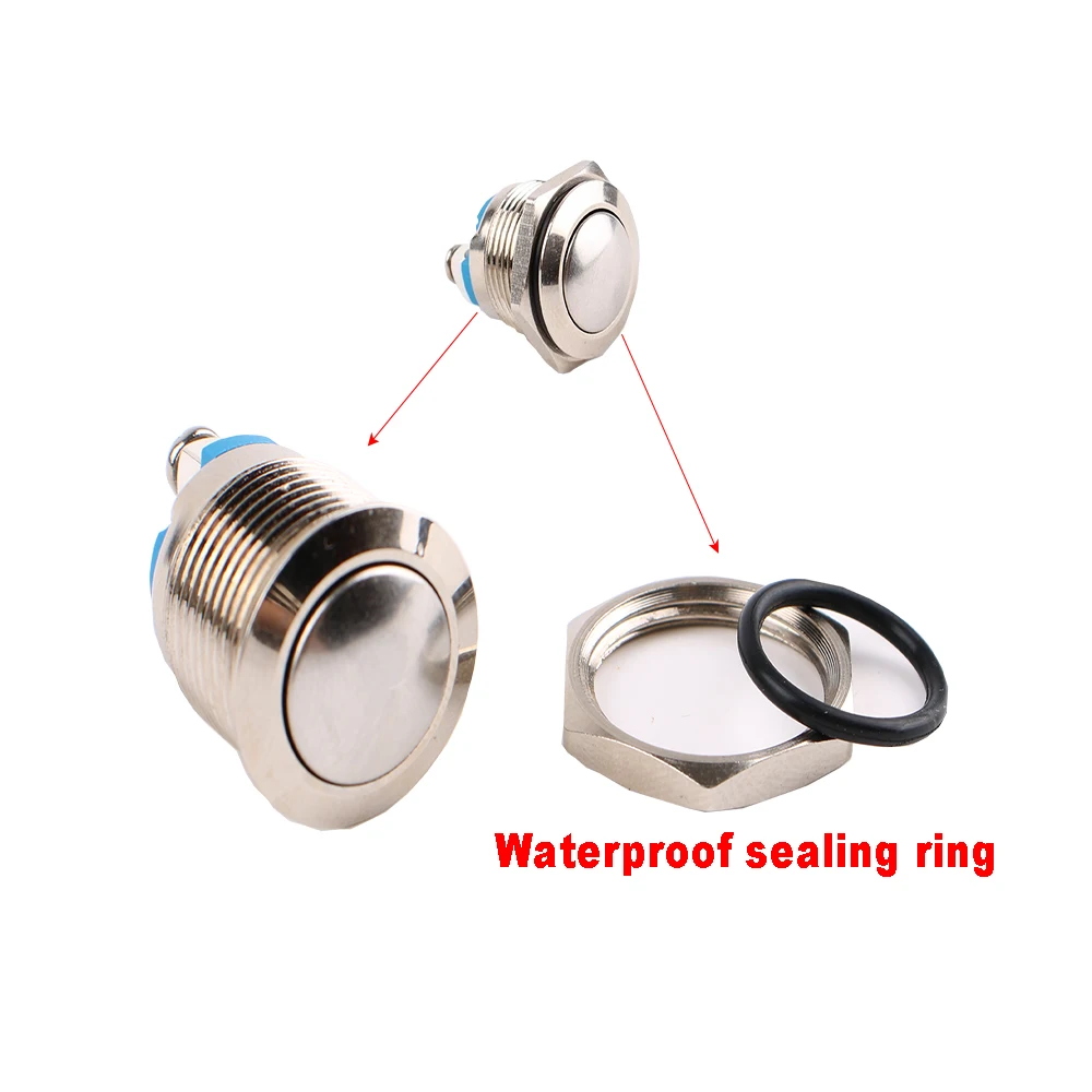 1pc 16mm 1NO High Flat Head Waterproof Momentary Reset Metal Push Button Switch Screw Terminal Car Engine Doorbell PC Power