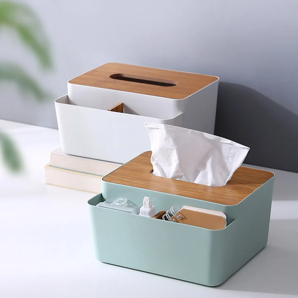 Table Wooden Cover Tissue Box Tissue Paper Remote Control Storage Box Towel Case Desktop Organizer