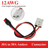 30A Anders to 50A Anders Plug Connector 12AWG Copper Wire Solar Battery Extension Charging Line 0.2/0.3/1/2/3M Adapter Cable