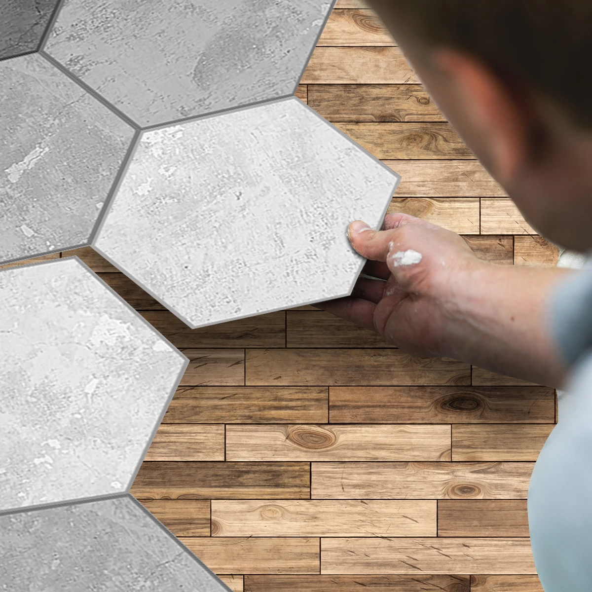 11PCS Cement Gray Pattern Home Decoration Self-Adhesive Hexagonal Floor Stickers Waterproof Anti-slip Casual Patchwork Stickers