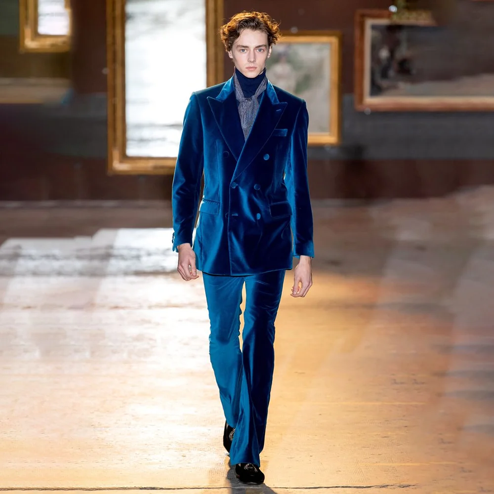 

Двубортный модный мужской бархатный костюм из 2 предметов, тонкий бутик, куртка, брюки, костюмы, комплект для банкета, на заказ Traje De Hombre Elegante