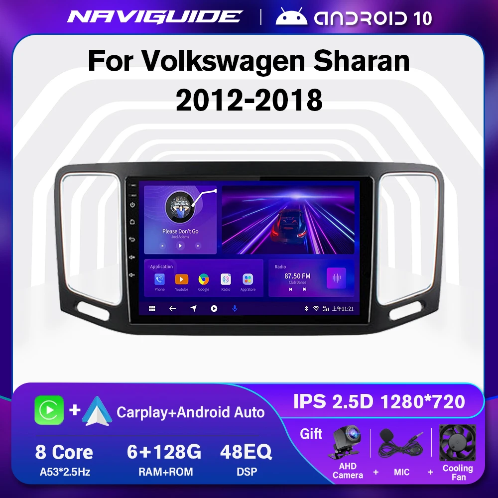 

NAVIGUIDE P1 6+128G Car Radio Multimedia Player For VW Volkswagen Sharan 2012 - 2018 Navigation GPS Head Unit DSP BT No 2Din DVD