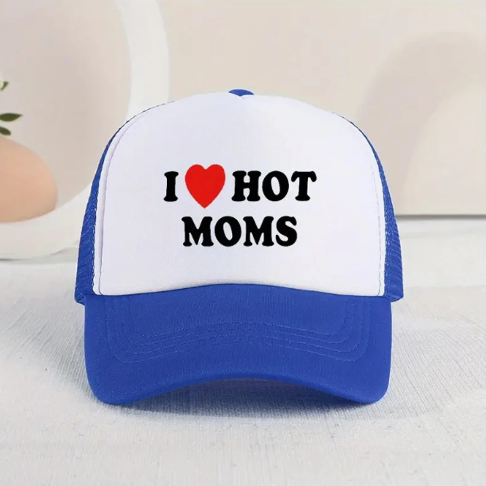 I Love Hot Moms Baseball Cap Printed Mesh Trucker Hat Breathable Adjustable Sunscreen Dad Hats For Women & Men